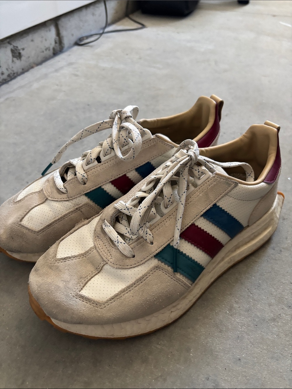 adidas Cream Sneakers with Teal & Burgundy Stripes